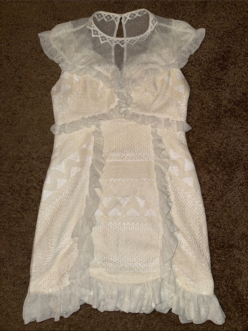 Three Floor Ivory Ruffle Lace Mini Dress